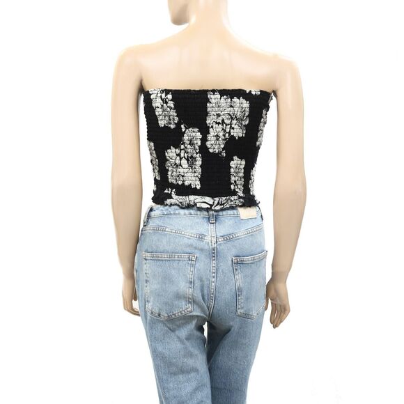 Free People Poppy Tube Blouse Top Strapless Floral Smocked Ruffle S NWT 280685 - Picture 6 of 7